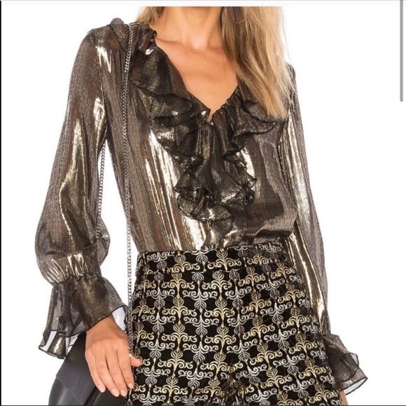 Alice & Olivia gold ruffle top - Picture 1 of 5